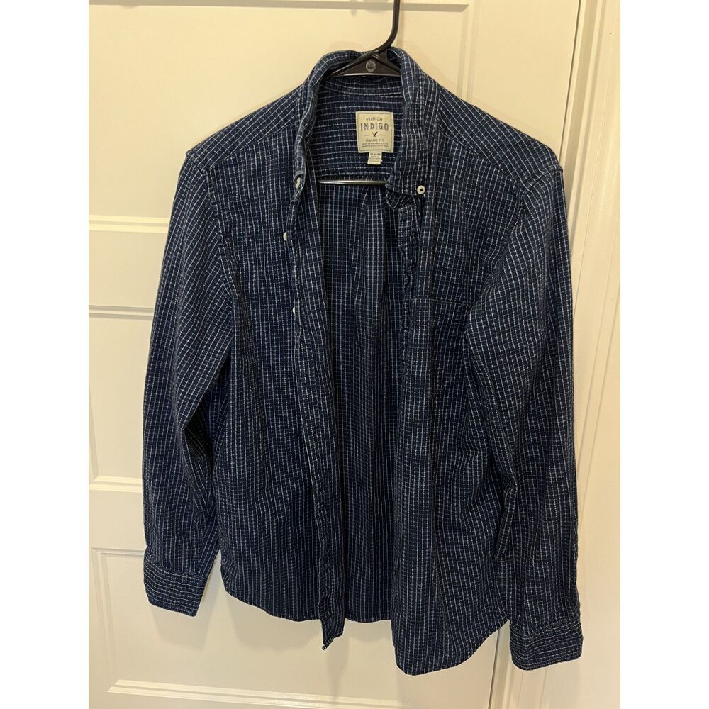 American Eagle Men's Plaid Flannel Button Down Shirt Blue Size M